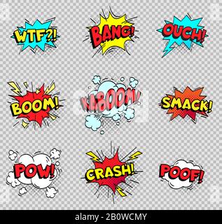 Bulles de la bande dessinée. La bande dessinée explosions des bulles de texte. WTF bang ouch boom smack pow crash poof pop vecteur formes isolées Illustration de Vecteur