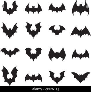 Silhouette de vampire bat. Halloween chauves-souris décoration, pendante grotte flittermouse et scary réarmouse animal vecteur silhouettes collection Illustration de Vecteur