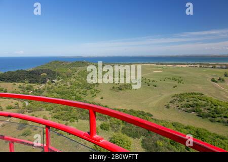 Vue aérienne du phare de Dornbusch sur l'île de Hiddensee dans la mer Baltique, Mecklembourg-Poméranie occidentale / Mecklembourg-Poméranie-Occidentale, Allemagne Banque D'Images