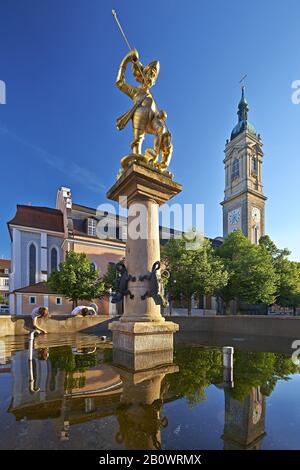 Georgskirche et fontaine sur le marché, Eisenach, Thuringe, Allemagne, Europe Banque D'Images