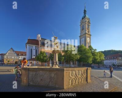 Georgskirche et fontaine sur le marché, Eisenach, Thuringe, Allemagne, Europe Banque D'Images