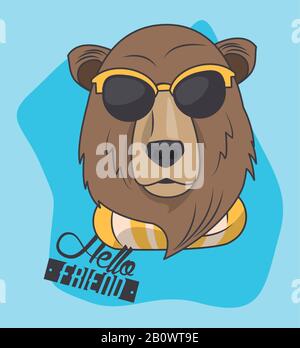 grizzly ours drôle avec lunettes de soleil style frais Illustration de Vecteur