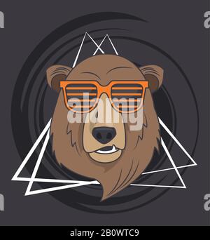 grizzly ours drôle avec lunettes de soleil style frais Illustration de Vecteur