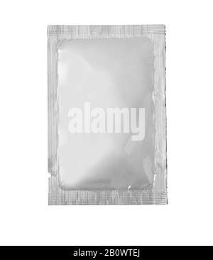 Modèle blanc blanc emballage feuille lingettes humides Pouch Medicine Ou Condom. Café D'Emballage Alimentaire, Sel, Sucre, Poivre, Épices, Sucreries Banque D'Images