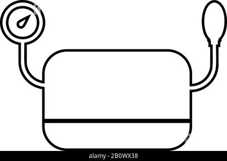 Appareil de mesure de la pression artérielle appareil de tonometer Sphygmometer Anéroïde Spygmos icône contour noir illustration vectorielle plate image simple Illustration de Vecteur