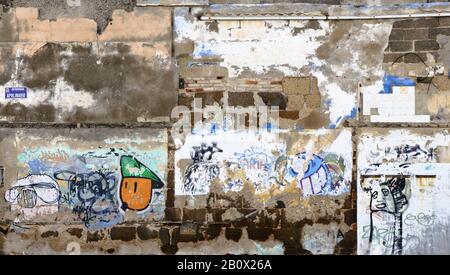 Vieux mur de maison, peint, Paseo de la Canteras, Las Palmas de Gran Canaria, Gran Canaria, Espagne, Europe, Banque D'Images