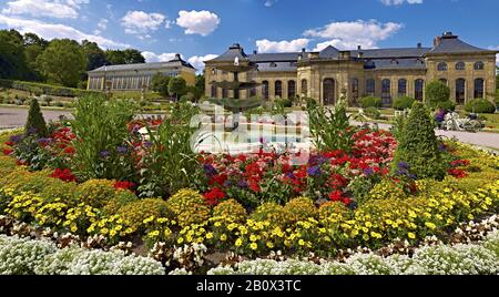 Orangery du château de Friedenstein à Gotha avec fontaine, Thuringe, Allemagne, Banque D'Images