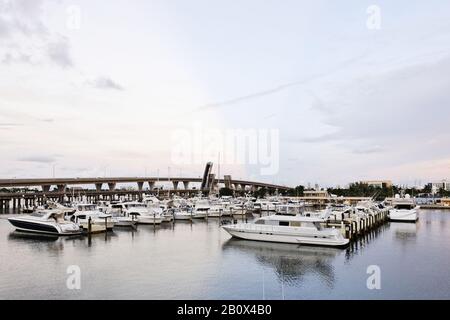 Yachts de pêche en haute mer dans la marina, bateaux de pêche, Bayside Marketplace Resort, Biscayne Boulevard, Miami Downtown, Floride, États-Unis, Banque D'Images