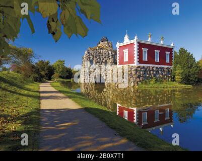 Villa Hamilton sur l'île de pierre Stein dans le parc Wörlitzer, Saxe-Anhalt, Allemagne, Banque D'Images