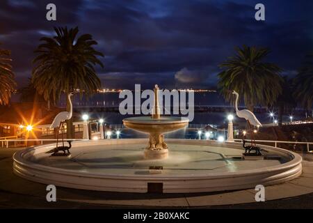 La réserve de fontaine Geelong de Eastern Beach surplombe les rives de la baie de Corio. Cette fontaine emblématique de style art déco des années 1930 est entourée de palmiers Banque D'Images