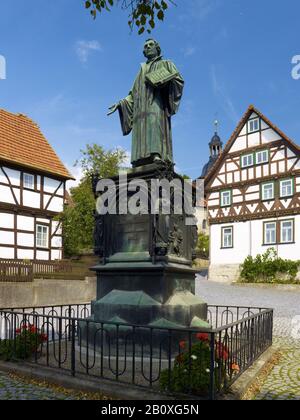 Luther Monument À Luthériplatz À Möhra, Wartburgkreis, Thuringe, Allemagne, Banque D'Images