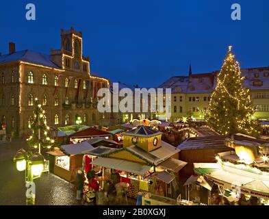 Marché de Noël et hôtel de ville à Weimar, Thuringe, Allemagne, Banque D'Images