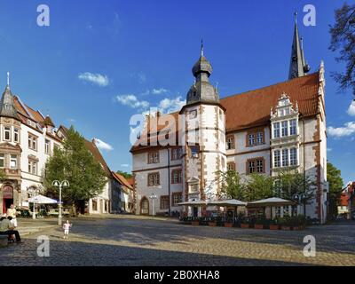 Hôtel de ville sur le marché à Alfeld / Leine, district de Hildesheim, Basse-Saxe, Allemagne, Banque D'Images