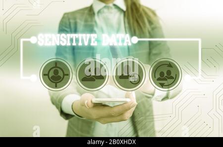 Écriture de texte écriture de données Sensibles. Informations photographiques conceptuelles protégées contre la divulgation non justifiée Banque D'Images