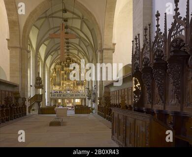 Cathédrale Saint-Johannes et Laurentides, vue intérieure de Hallenkirche avec orgue Ladegast, Merseburg, Saxe-Anhalt, Allemagne, Banque D'Images