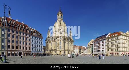 Frauenkirche Sur Neumarkt, Dresde, Saxe, Allemagne, Banque D'Images