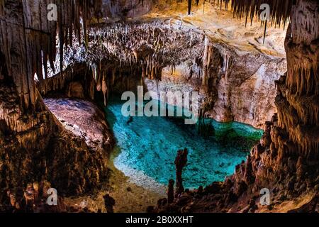 Voir grotte de Coves del Drac, Grottes de Drach et lac souterrain, Espagne, Iles Baléares, Majorque, Porto Christo Banque D'Images