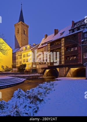 Krämerbrücke avec Aegidienkirche à Erfurt, Thuringe, Allemagne, Banque D'Images