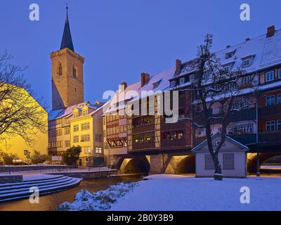 Krämerbrücke avec Aegidienkirche à Erfurt, Thuringe, Allemagne, Banque D'Images