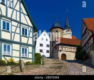 Entrée de l'église au château de Nordheim vor der Rhön, Rhön-Grabfeld, Basse-Franconie, Bavière, Allemagne, Banque D'Images