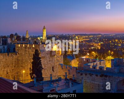 Citadelle et Tour de David à la porte de Jaffa dans la vieille ville de Jérusalem, Israël, Banque D'Images