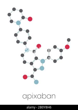 Molécule de médicament anticoagulant apixaban, illustration Banque D'Images