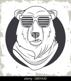 grizzly ours drôle avec lunettes de soleil style frais Illustration de Vecteur