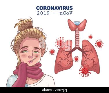 coronavirus infographie avec une femme malade et des poumons Illustration de Vecteur