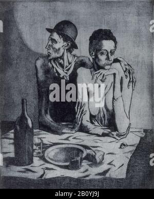 Le Repas Frugal - 1904 - 46,3x37,9 cm - gravure. Auteur: Pablo PICASSO. Lieu: SEEI. MADRID. ESPAGNE. Banque D'Images