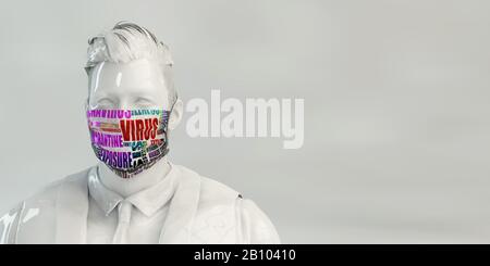 Roman Coronavirus 2019-Ncov Concept De Virus Avec L'Homme Utilisant Le Masque Facial Banque D'Images