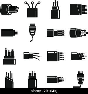 Jeu d'icônes de câble en fibre optique. Ensemble simple d'icônes vectorielles de câbles en fibre optique pour la conception Web sur fond blanc Illustration de Vecteur