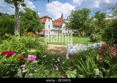 Jardin de l'Schillerhaus avec Heidecksburg à Rudolstadt, Thuringe, Allemagne Banque D'Images