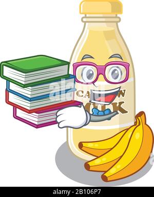 mascotte dessin animé de lait de cajou étudiant avec livre Illustration de Vecteur