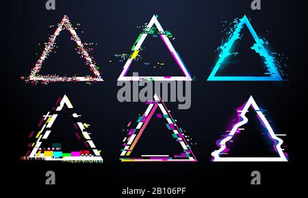 Cadre triangulaire de sorcière. Écran tv déformé, effets de bug de lumière de défaut sur les triangles de dégradé. La distorsion permet de créer des images vectorielles Illustration de Vecteur