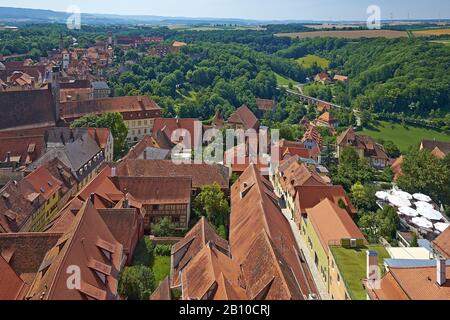 Vue depuis la tour de l'hôtel de ville jusqu'à l'Hospitalbastei et Tauberbrücke, Rothenburg ob der Tauber, moyenne-Franconie, Bavière, Allemagne Banque D'Images