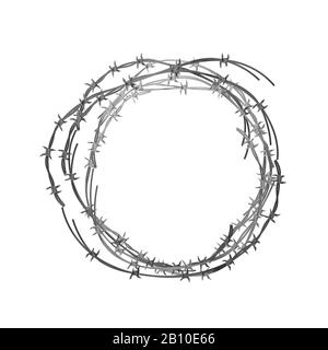 Queue de fil métallique barbelé brillante et réaliste sur blanc Illustration de Vecteur