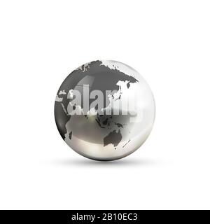 Icône réaliste en forme de globe terrestre métallique du côté asiatique sur fond blanc arrière-plan Illustration de Vecteur