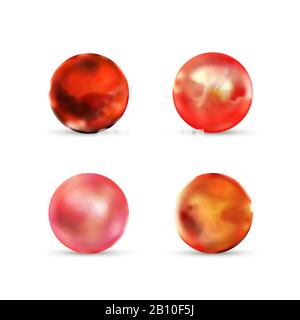 Lot de billes de marbre rouge brillant avec reflets sur blanc Illustration de Vecteur