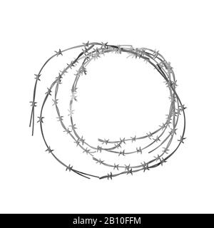 Tige de fil métallique barbelé emmêlée sur blanc Illustration de Vecteur