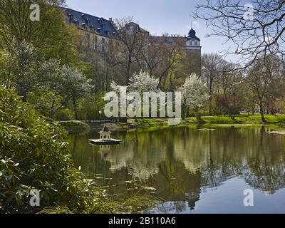 Pauritzer Teich avec château, Altenburg, Thuringe, Allemagne Banque D'Images