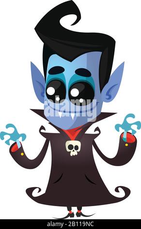 Mignon dessin animé vampire souriant. Illustration vectorielle avec bulle vocale Illustration de Vecteur