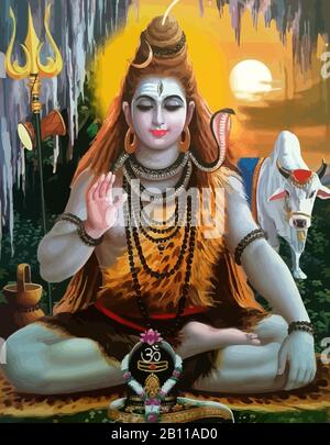 hindouisme seigneur shiva dieu ox serpent animal illustration spirituelle sainte Banque D'Images