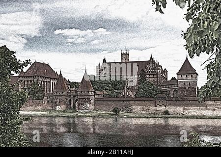 Le Château de l'ordre teutonique (Zamek W Malborku) était le siège du Grand Maître de l'ordre teutonique, Malbork, Pomerania, Pologne, Europe Banque D'Images