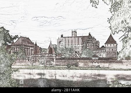 Le Château de l'ordre teutonique (Zamek W Malborku) était le siège du Grand Maître de l'ordre teutonique, Malbork, Pomerania, Pologne, Europe Banque D'Images