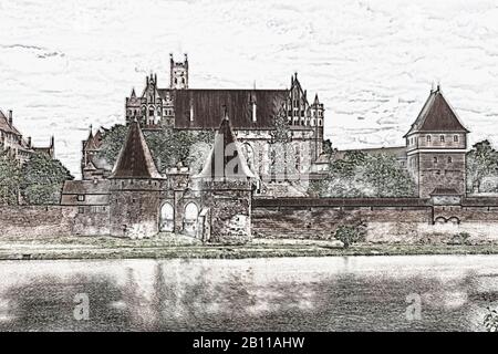 Le Château de l'ordre teutonique (Zamek W Malborku) était le siège du Grand Maître de l'ordre teutonique, Malbork, Pomerania, Pologne, Europe Banque D'Images