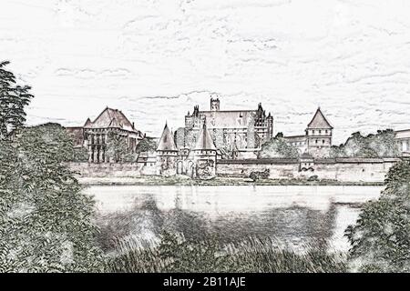 Le Château de l'ordre teutonique (Zamek W Malborku) était le siège du Grand Maître de l'ordre teutonique, Malbork, Pomerania, Pologne, Europe Banque D'Images