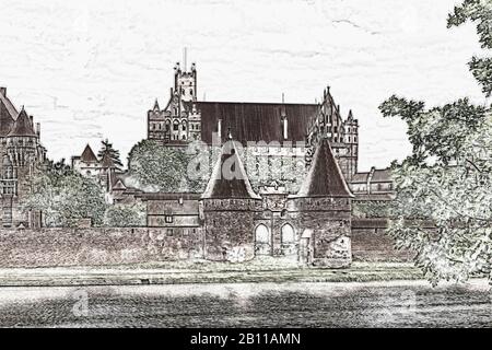 Le Château de l'ordre teutonique (Zamek W Malborku) était le siège du Grand Maître de l'ordre teutonique, Malbork, Pomerania, Pologne, Europe Banque D'Images