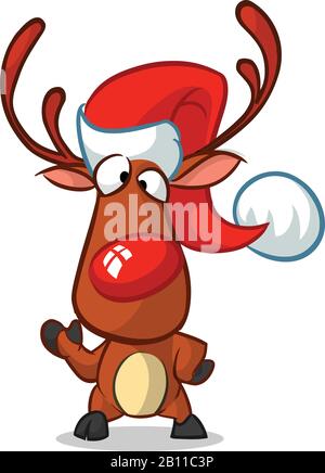 Joyeux dessin animé Noël renne à nez rouge rudolph. Illustration vectorielle du personnage de Noël Illustration de Vecteur