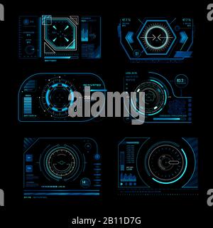 Écran virtuel futuriste. Surveillance du cadre du panneau hud avec objectif de suivi. Les systèmes informatiques affichent un ensemble de concepts vectoriels de graphique de processus technique Illustration de Vecteur