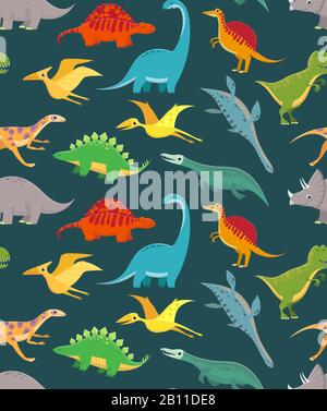 Motif dinosaure sans coutures. Mignons dinosaures pour enfants, dragons colorés. Fond d'écran vectoriel Illustration de Vecteur